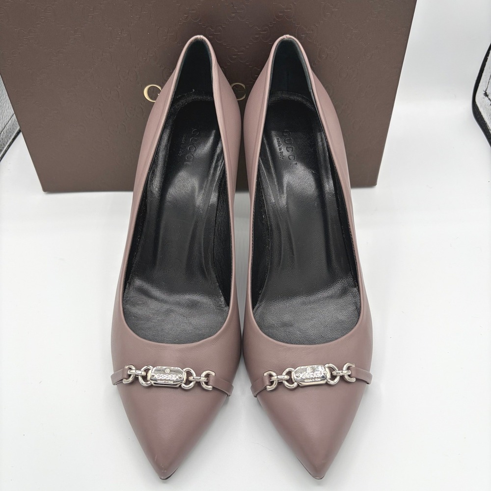 Gucci Leather Pointed Toe‎ Heels Horsebit AUTH COA Mauve Pink Women 40 9.5 - Picture 3 of 12